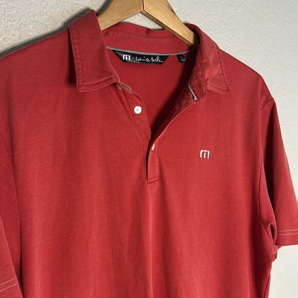 Travis Mathew Polo Shirt Topstitching Pima Cotton Mens Large Stonewashed Red - Picture 2 of 6
